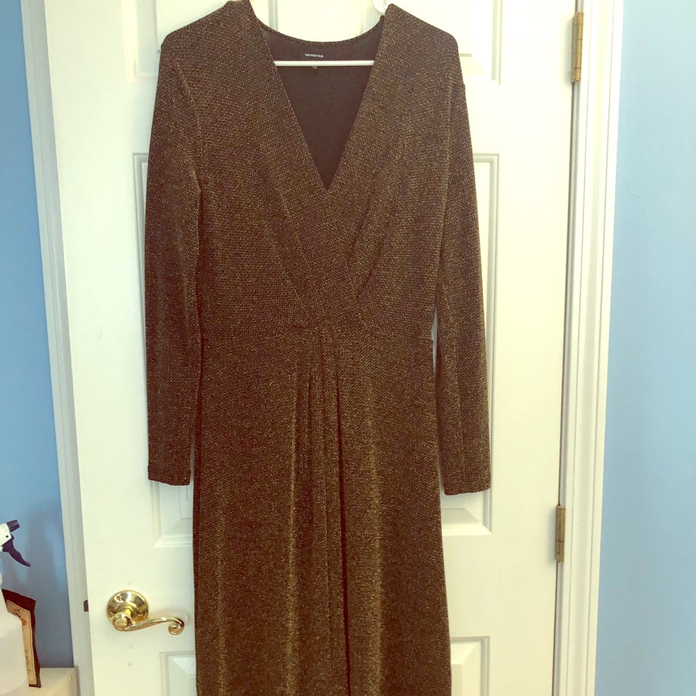 Whowhatwear gold faux wrap dress Sz M